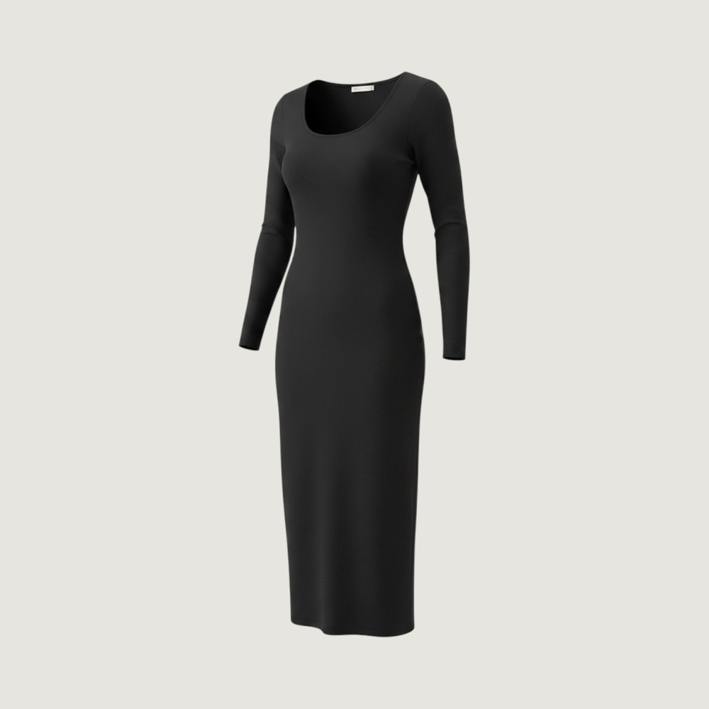 Marine Layer Black Ribbed Micromodal Long Sleeve Scoop Neck Midi Dress Small